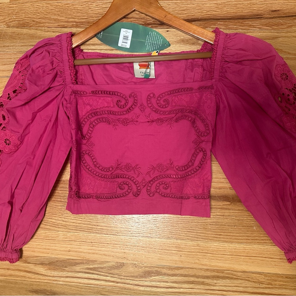 FARM Rio Pink Embroidered Crop Top